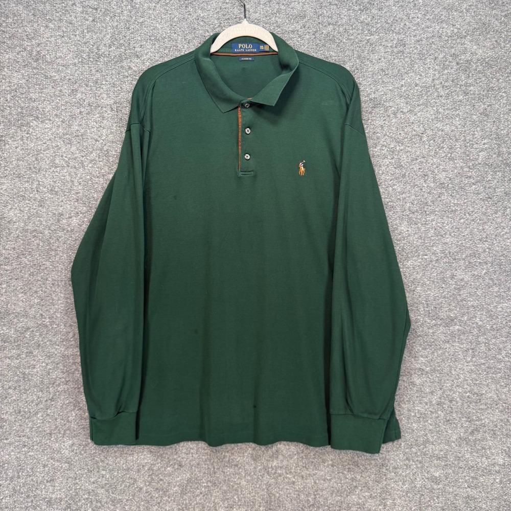 Polo Ralph Lauren Polo Shirt Mens XXL Green Long Sleeve Flesh Pony Classic Fit